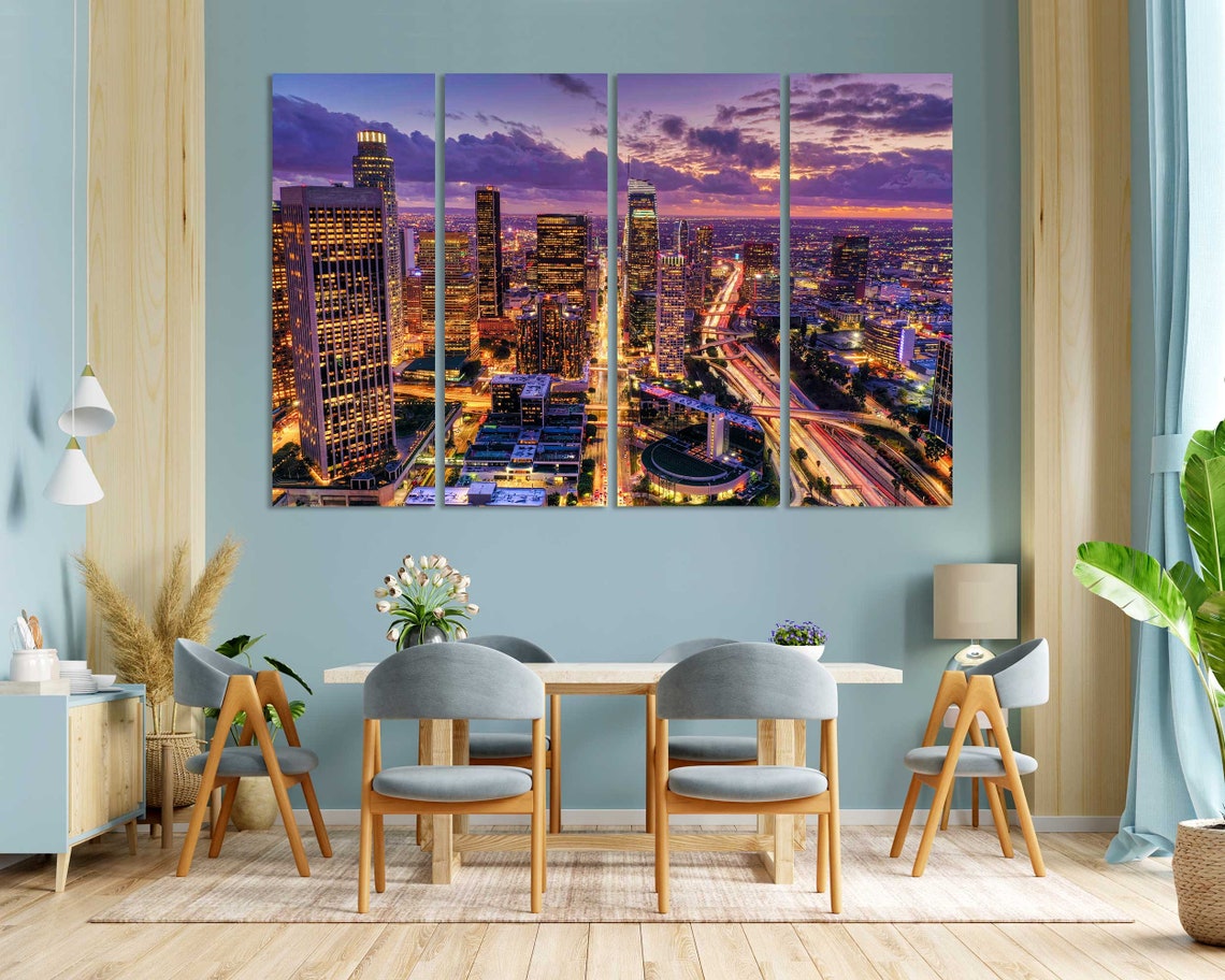 Downtown Los Angeles Night Skyline With City Lights Aerial View Poster - Image 3