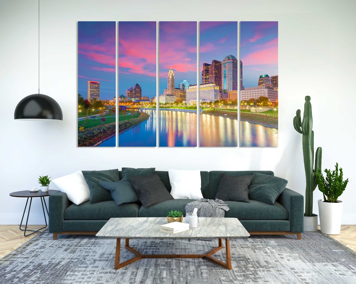 Cleveland Ohio Downtown Skyline Sunset River Reflections Travel Poster - Image 2