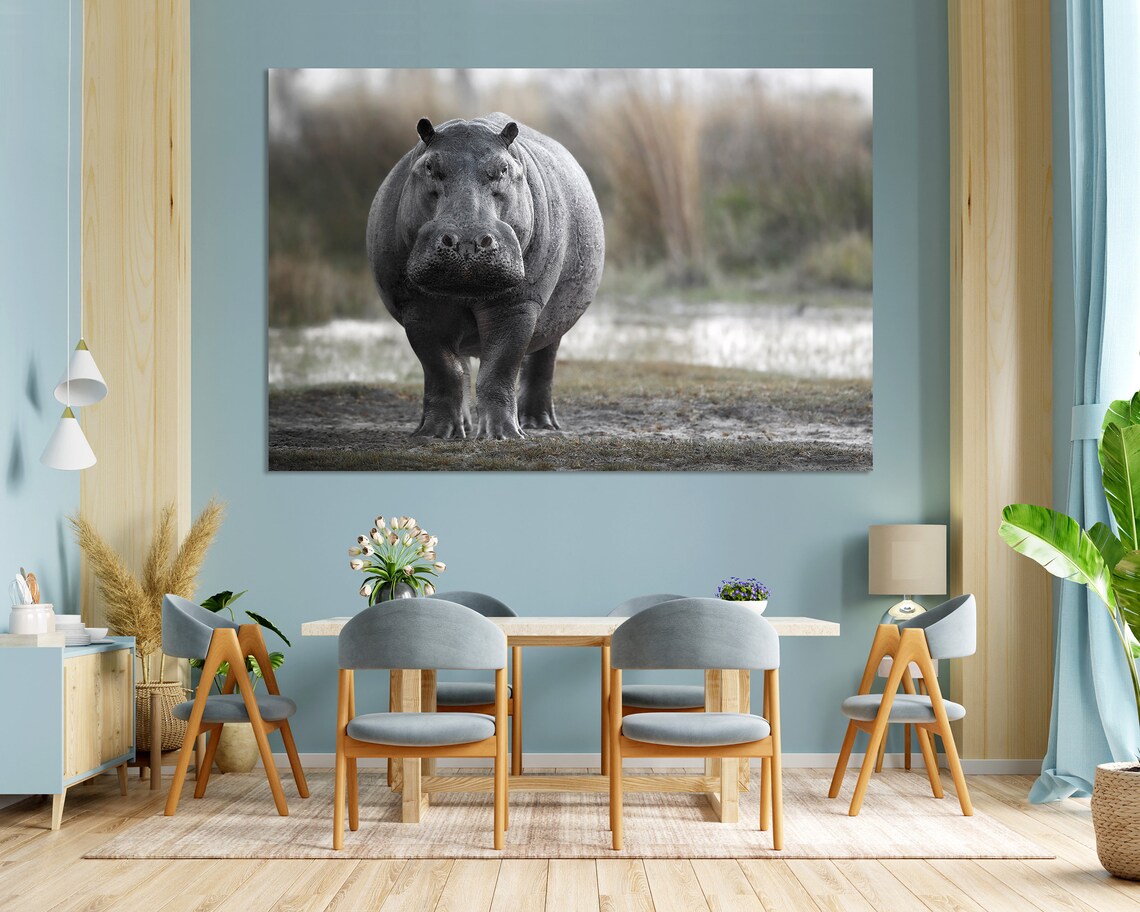 Hippopotamus African Safari Animal Wildlife Portrait Gray Hippo Wall Poster - Image 3