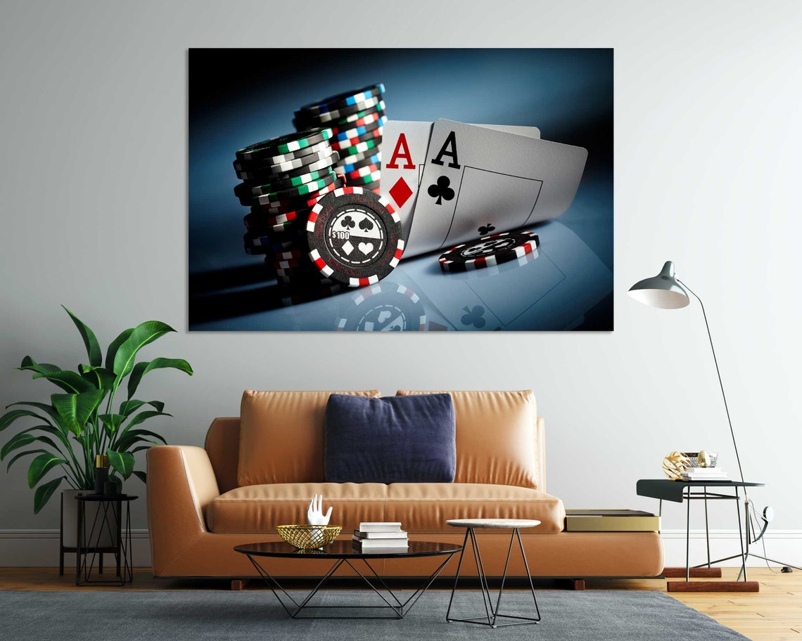 Poker Aces and Stacked Chips Casino Night Game Room Wall Art Print