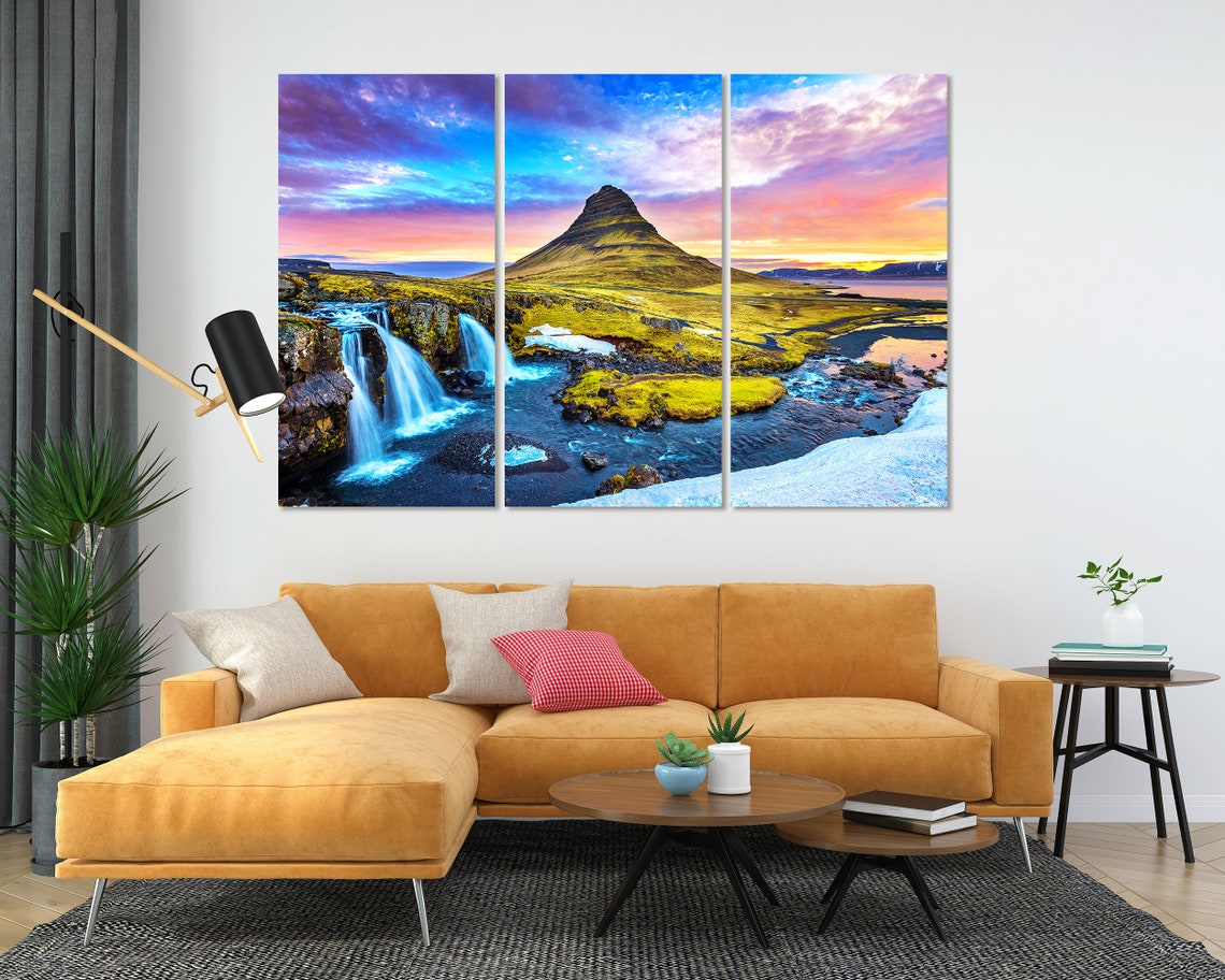 Iceland Kirkjufell Mountain Sunrise with Waterfall Colorful Sky Poster - Image 5