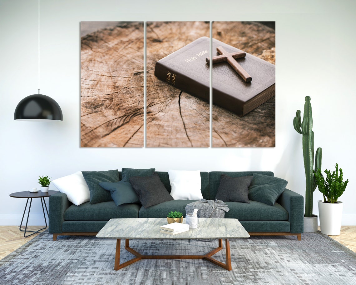 Wooden Cross On Holy Bible Print Art On Bible Painting Art For Gift Wooden Cross Pictures Art On Christian Religion Arts - Image 2