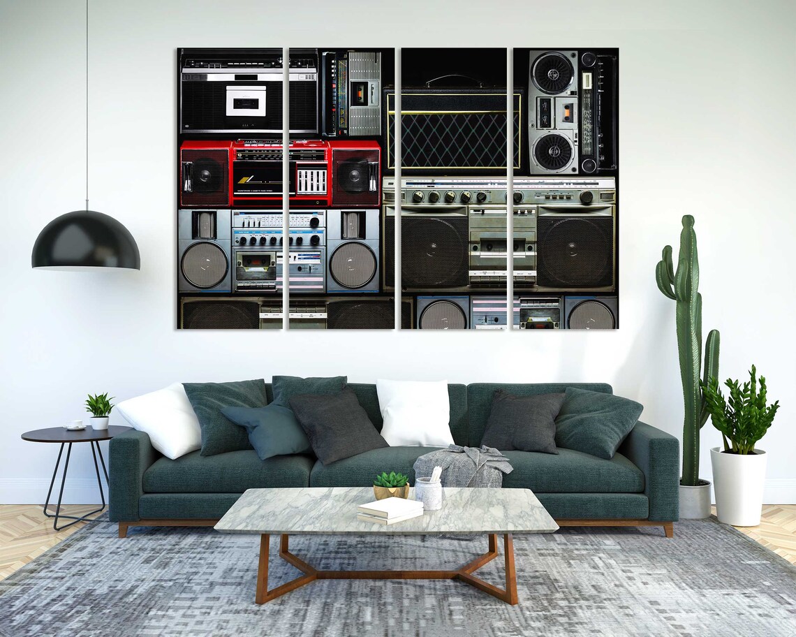 Vintage Boombox Collage Retro Cassette Radios Hip Hop Music Wall Poster - Image 2