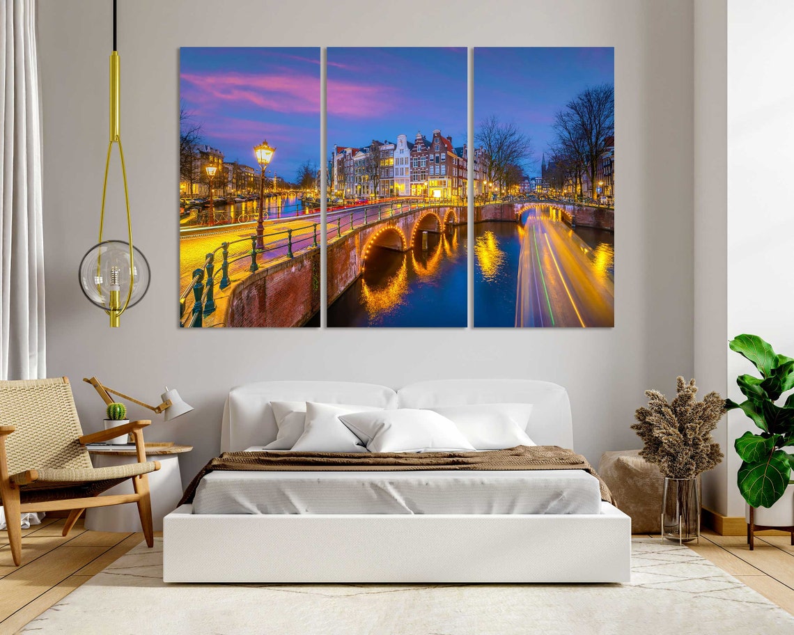 Amsterdam Canal Bridges Evening Lights Netherlands City Travel Poster - Image 8