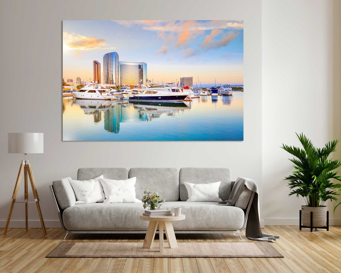 San Diego California Marina Sunset with Yachts and Waterfront Poster