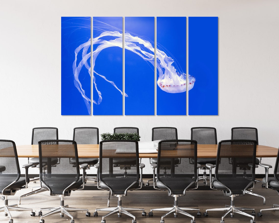 White Jellyfish Floating In Deep Blue Ocean Graceful Tentacles Poster - Image 4
