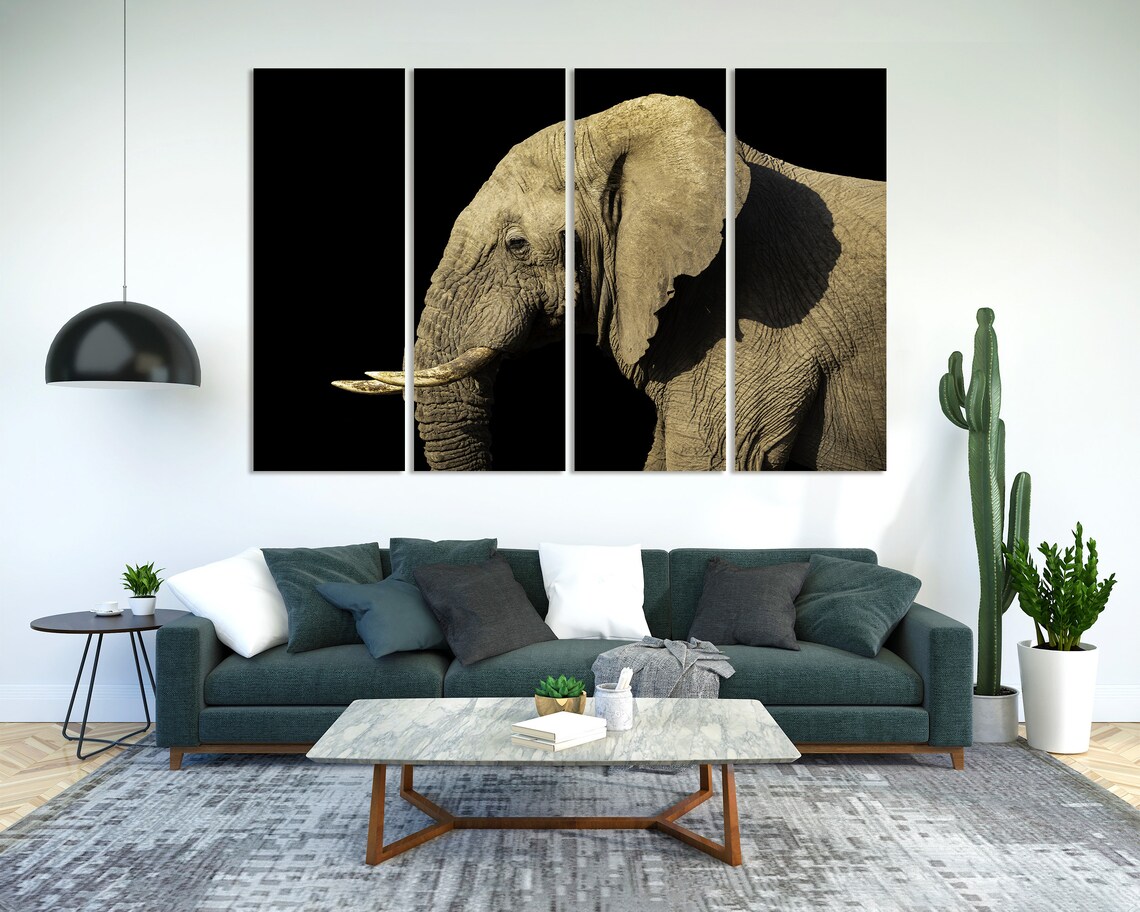 Elephant Portrait Dark Background Dramatic Wildlife Safari Wall Decor Poster - Image 2