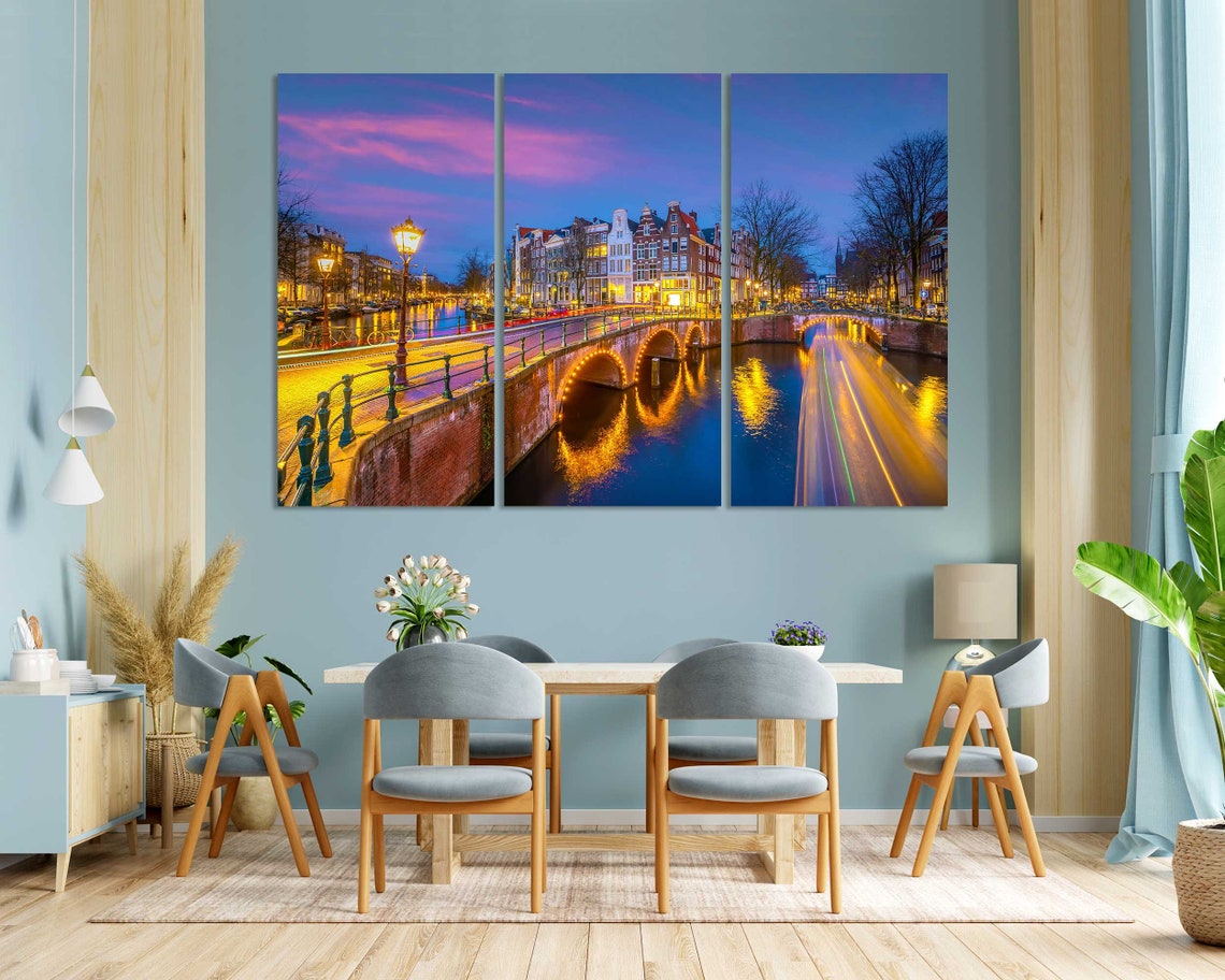Amsterdam Canal Bridges Evening Lights Netherlands City Travel Poster - Image 3