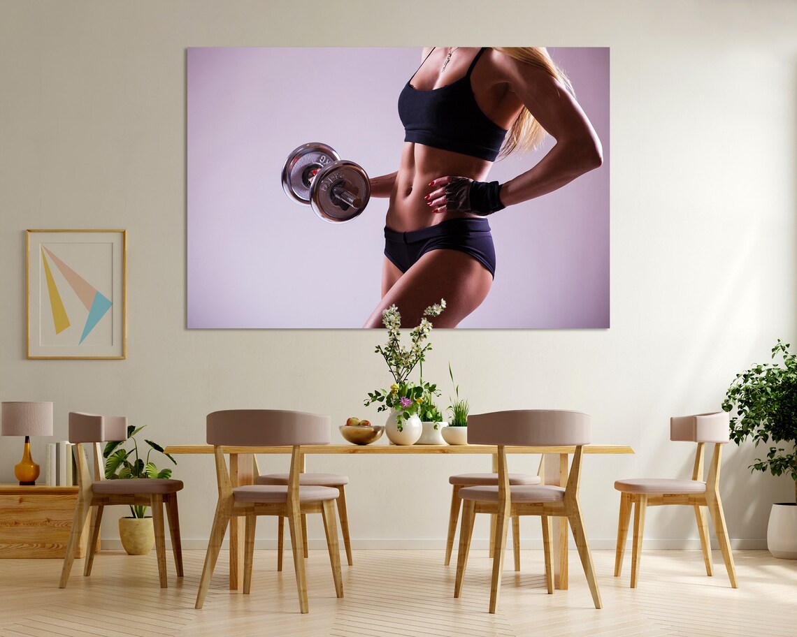 Fit Woman Dumbbell Black Sports Bra Home Gym Strength Workout Wall Art Poster - Image 5