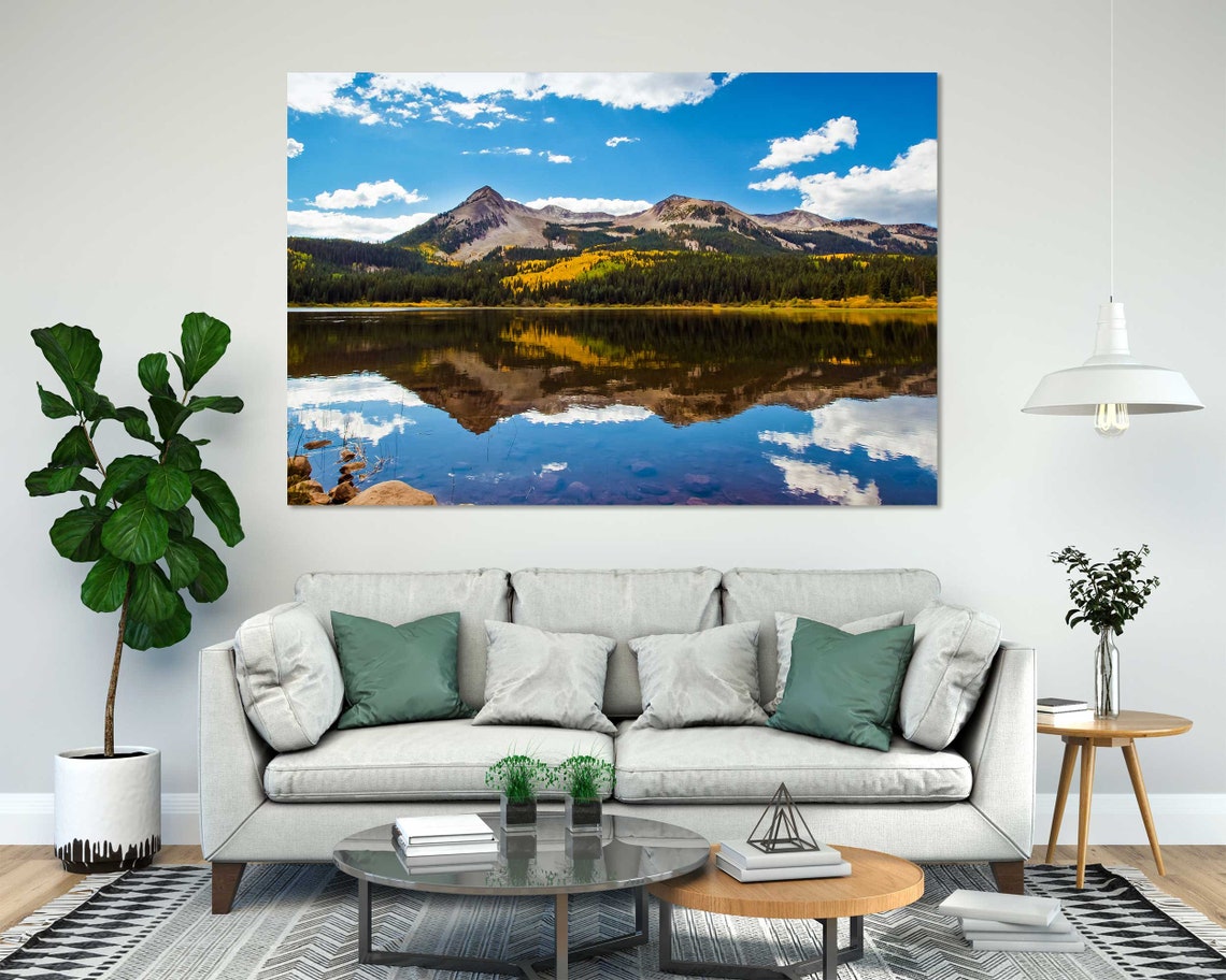 Colorado Autumn Mountain Lake With Mirror Reflection Blue Sky Poster - Image 8