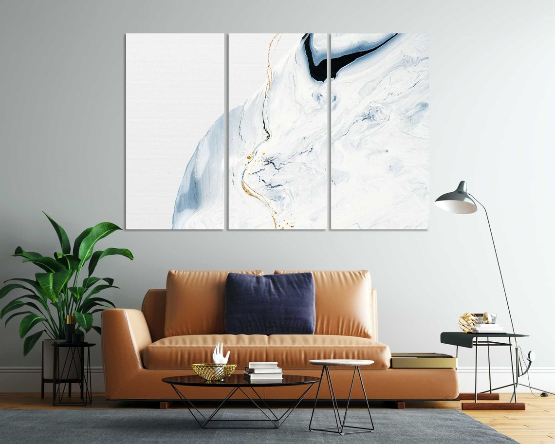 White Marble Blue Gray Gold Veining Minimalist Elegant Art Poster - Image 6
