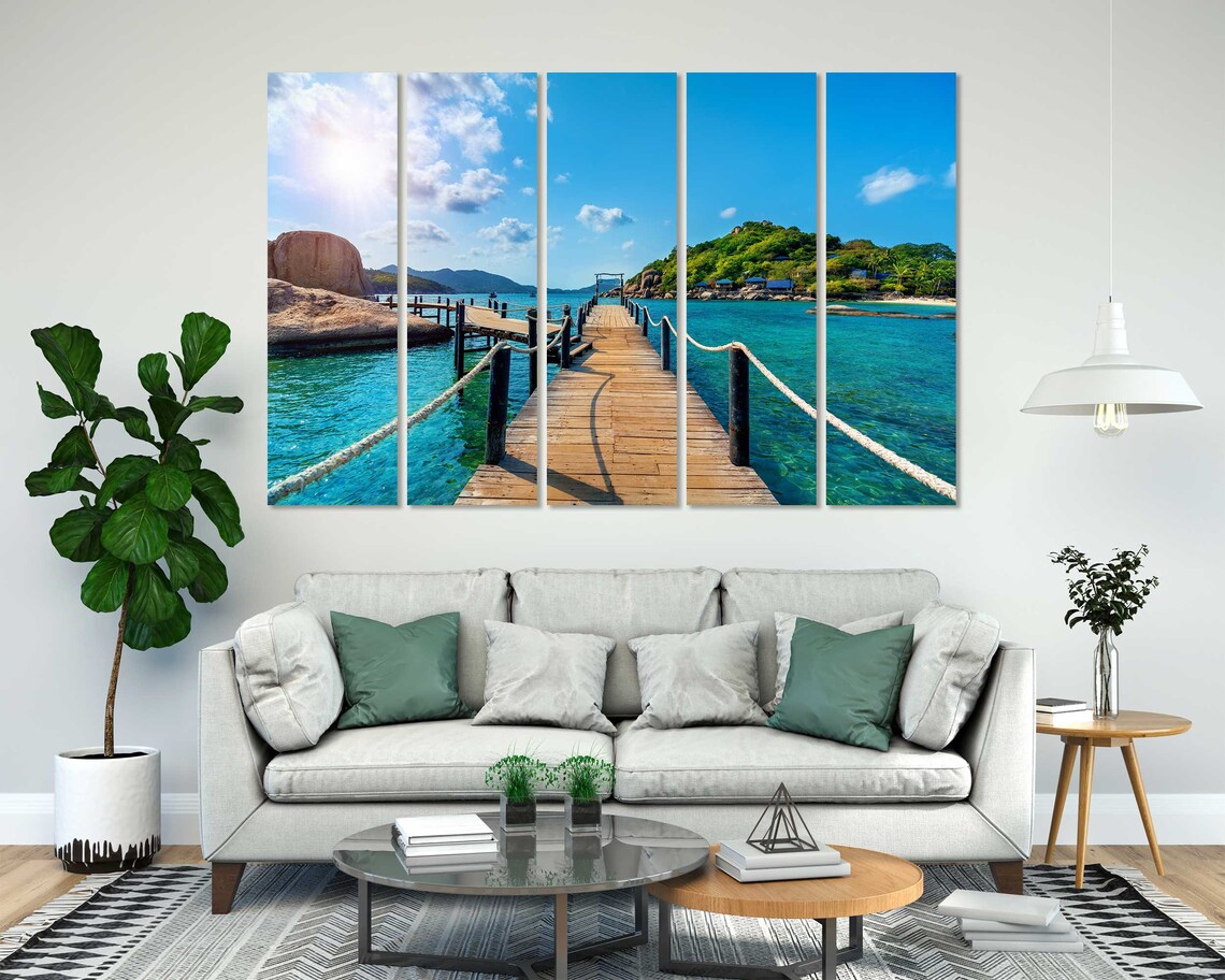 Thailand Tropical Island Wooden Pier Over Turquoise Water Beach Poster
