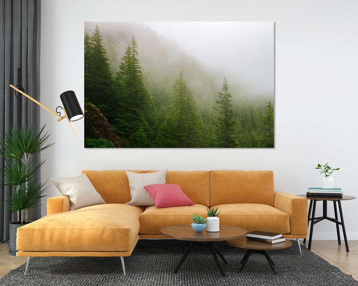 Foggy Green Pine Forest Mountains Mist Three Panel Nature Poster - Image 5