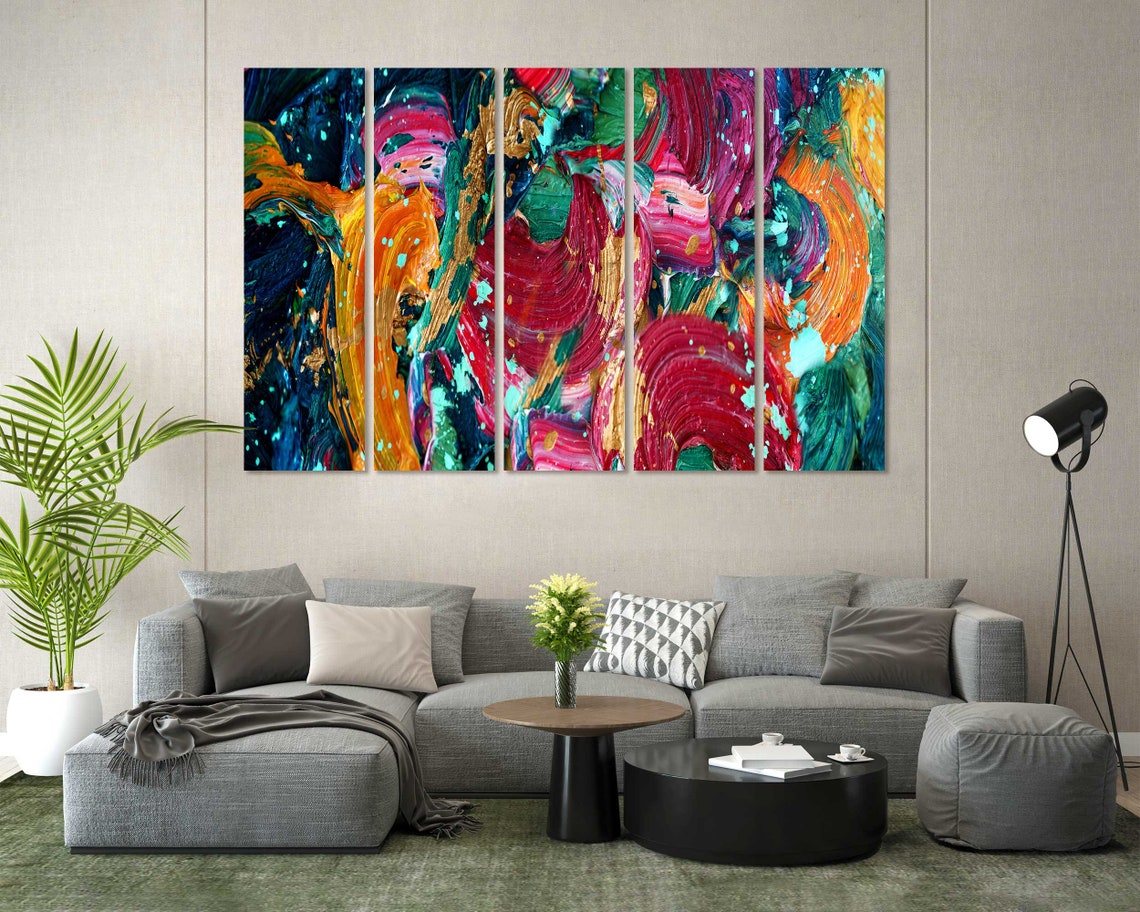 Colorful Abstract Brushstroke Art Magenta Teal Gold Bold Oil Print - Image 6