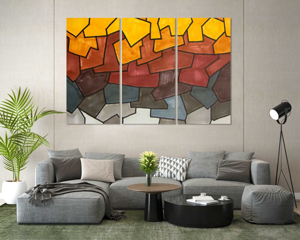 Amber Orange Red Gray Geometric Mosaic Blocks Modern Art Poster - Image 7