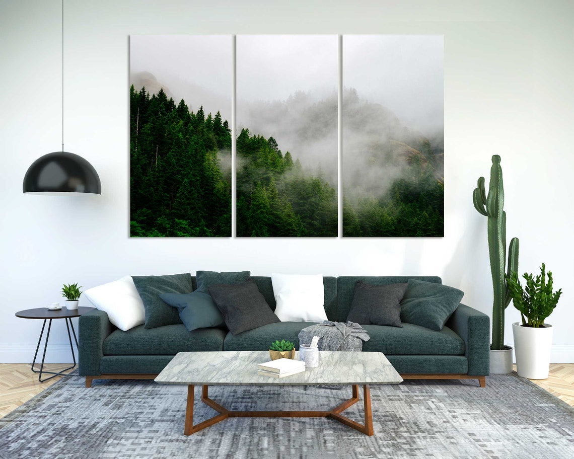 Misty Green Conifer Forest Mountain Fog Moody Nature Travel Poster - Image 2
