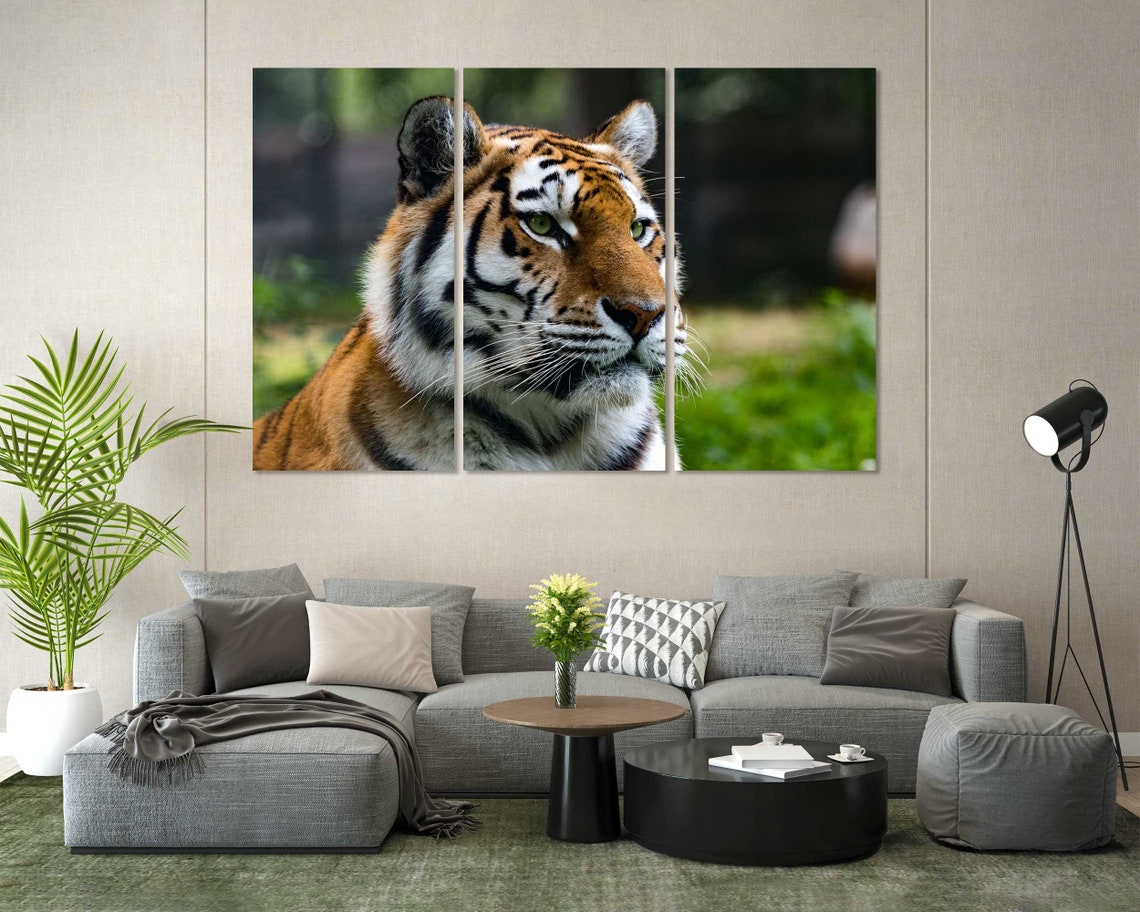 Majestic Tiger Face Close Up Portrait Green Forest Wall Poster - Image 8