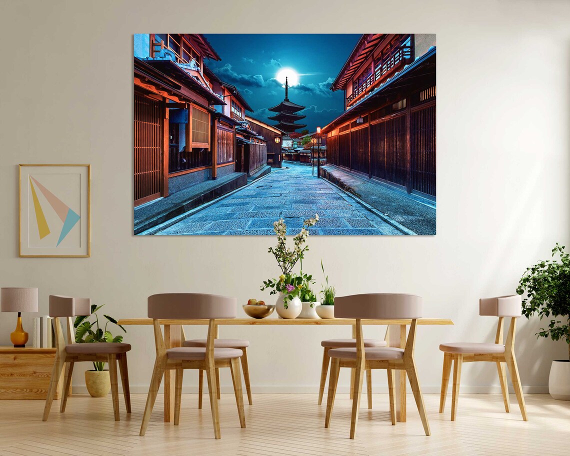 Kyoto Yasaka Pagoda Night Moonlit Old Street Japan Travel Poster