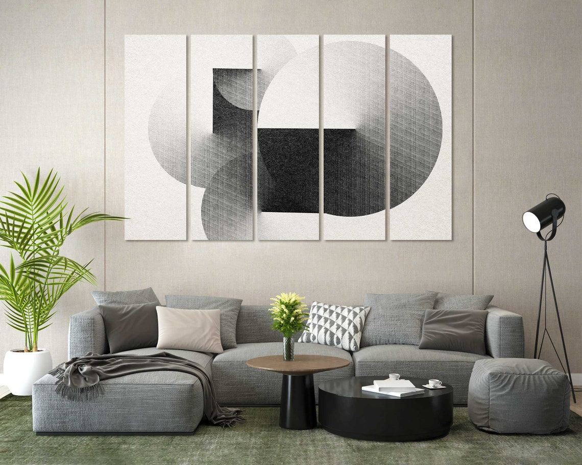 Black And White Geometric Circles Engraving Triptych Abstract Wall Art - Image 7