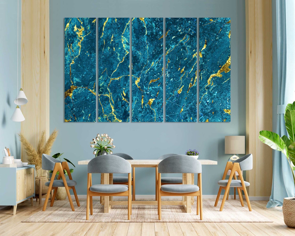 Blue Gold Marble Abstract Elegant Modern Living Room Wall Decor Poster - Image 3
