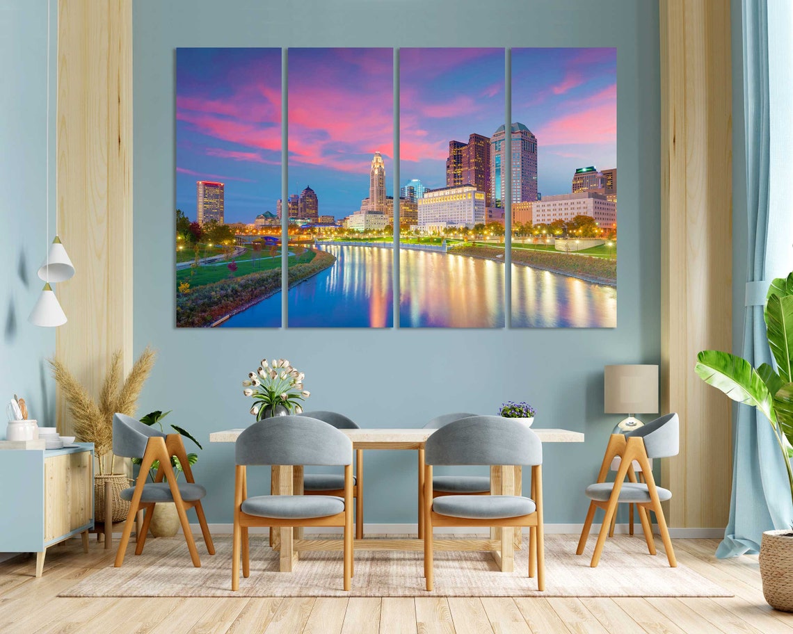 Cleveland Ohio Downtown Skyline Sunset River Reflections Travel Poster - Image 3