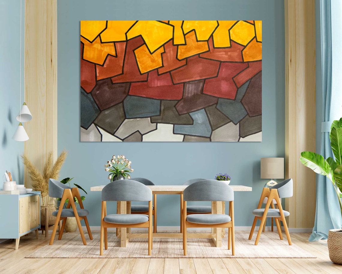 Amber Orange Red Gray Geometric Mosaic Blocks Modern Art Poster - Image 3
