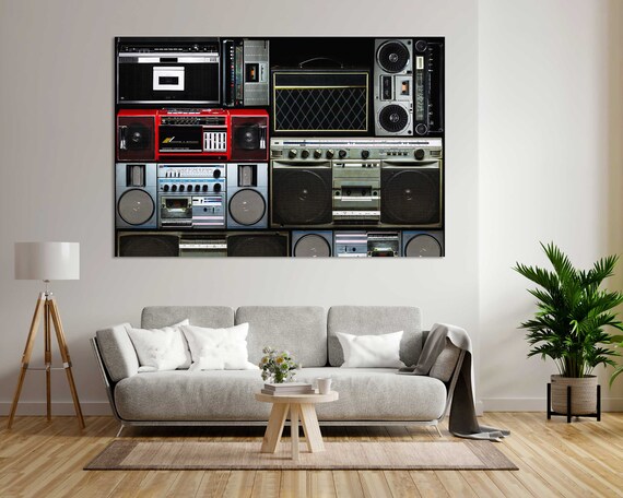 Vintage Boombox Collage Retro Cassette Radios Hip Hop Music Wall Poster