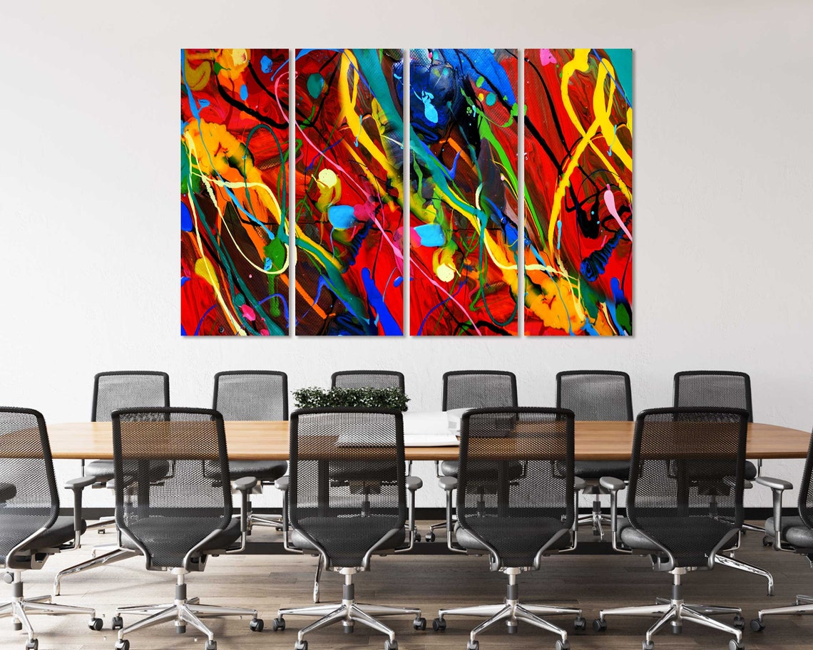 Colorful Abstract Acrylic Paint Splatter Red Blue Modern Art Poster - Image 3