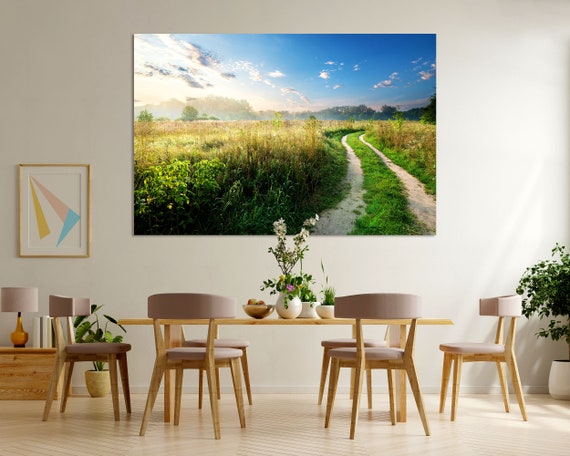 Fog And Sky Over Country Road In The Field Painting On Field Print Road In The Field Art For Gift Field Wall Decor
