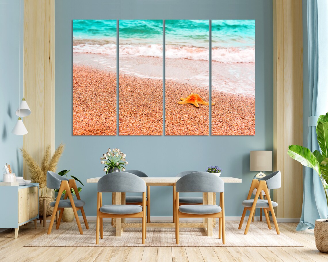 Sunny Beach With Starfish On Shore Beach Decor Coastal Design Wall Art Nautical Artwork Beach Large Prints Beach Sets Sea Gift - Image 3