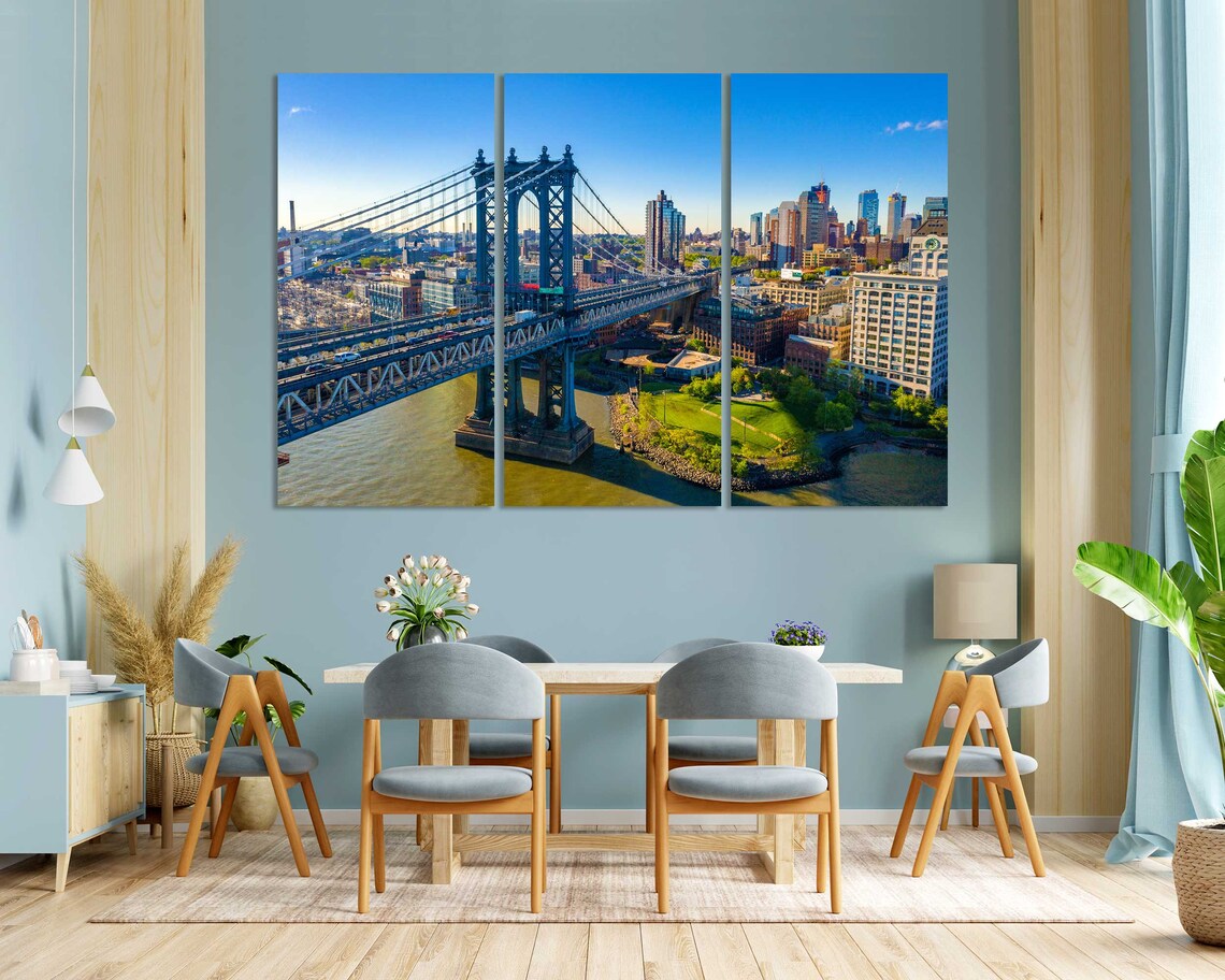 Manhattan Bridge New York City Aerial Skyline East River View Poster - Image 3