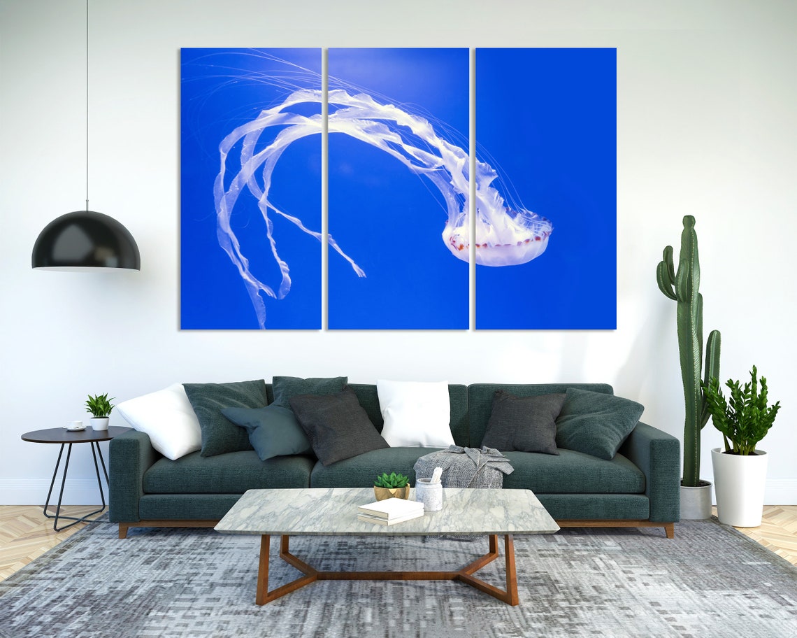 White Jellyfish Floating In Deep Blue Ocean Graceful Tentacles Poster - Image 2