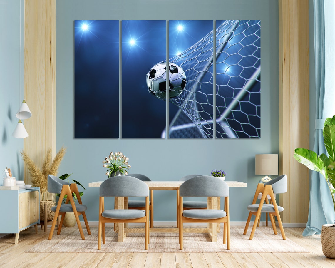 Soccer Ball Hitting Goal Net Night Stadium Lights Sports Action Poster - Image 3