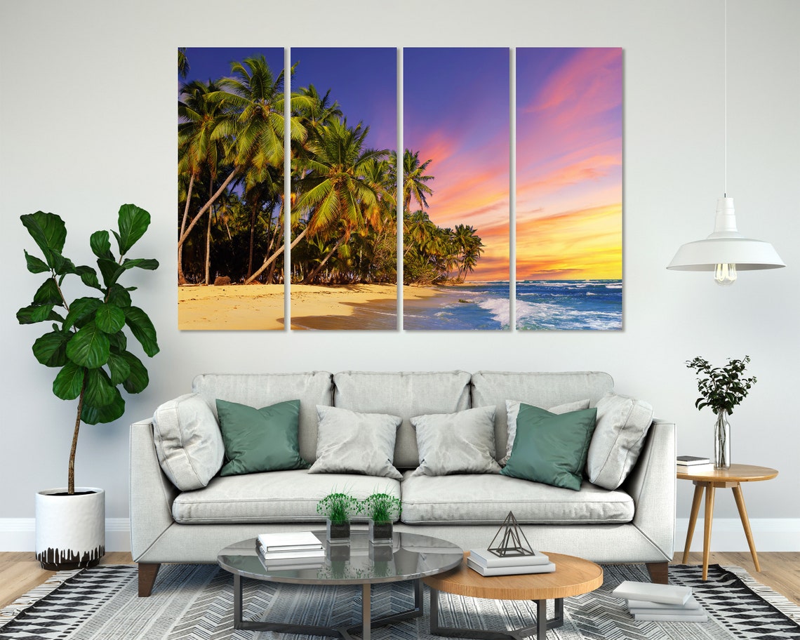 Tropical Palm Trees Sunset Beach Golden Sand Ocean Waves Travel Poster - Image 8