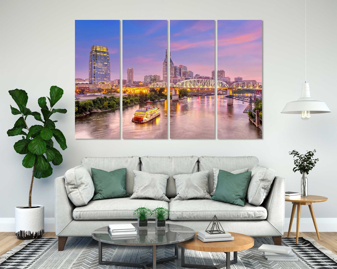 Nashville Tennessee Skyline Sunset Cumberland River Bridge View Poster - Image 7