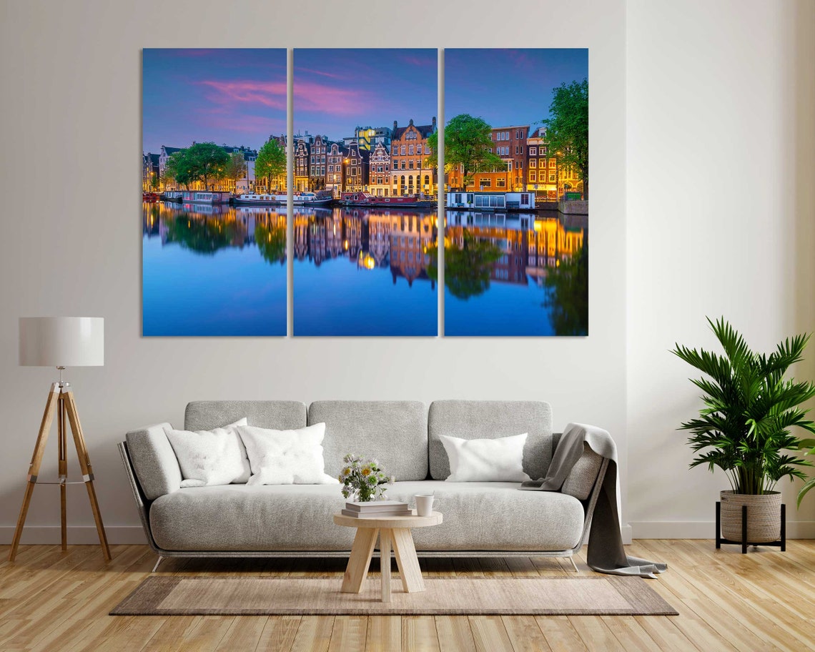 Amsterdam Canal Houses At Twilight Blue Hour Water Reflection Poster - Image 8