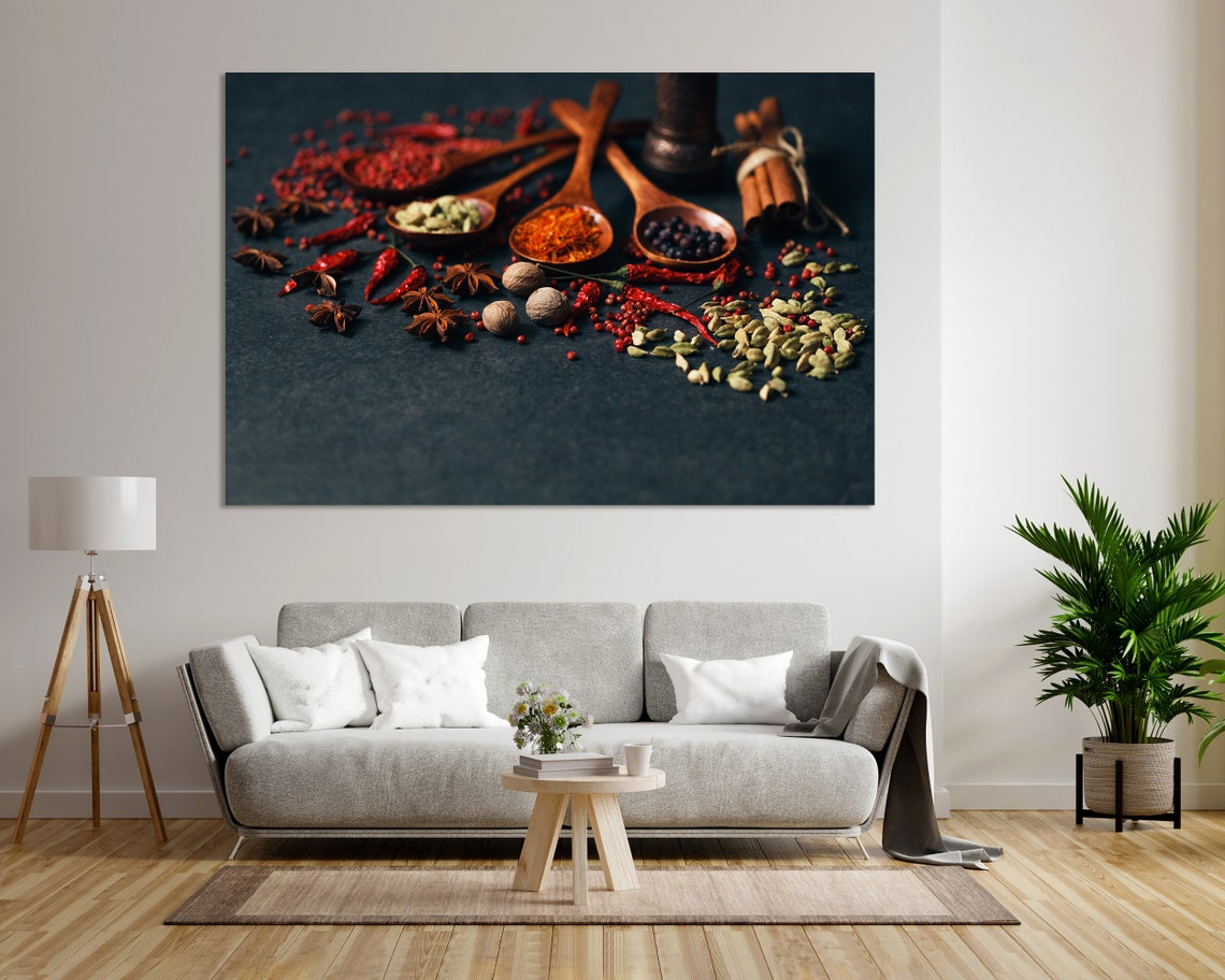 Aromatic Spices In Wooden Spoons Dark Background Quadriptych Wall Art - Image 5