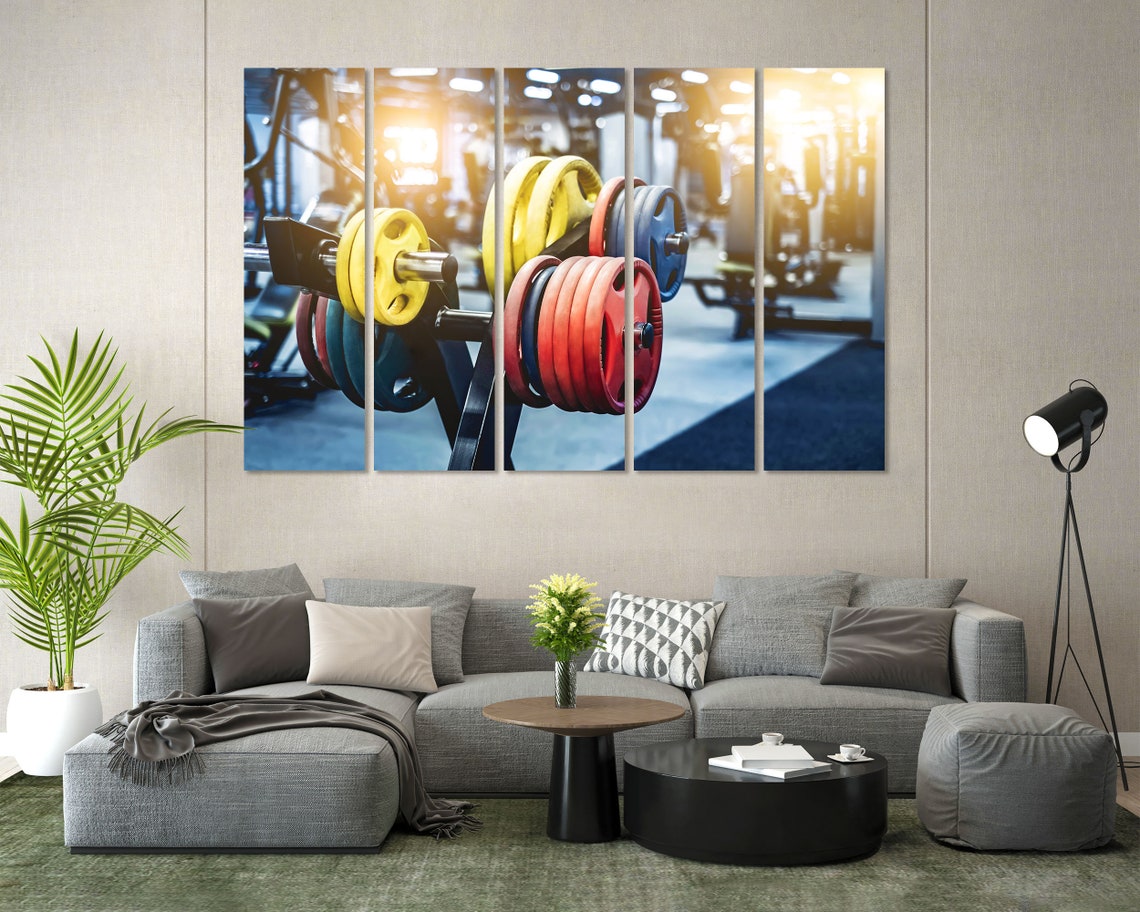 Colorful Weight Plates On Barbell Rack In Modern Gym Wall Art - Image 6