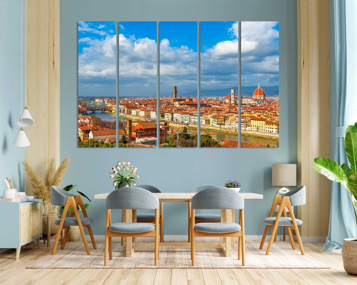 Florence Italy Panorama Arno River Duomo Red Rooftops Sunny Day Poster - Image 3