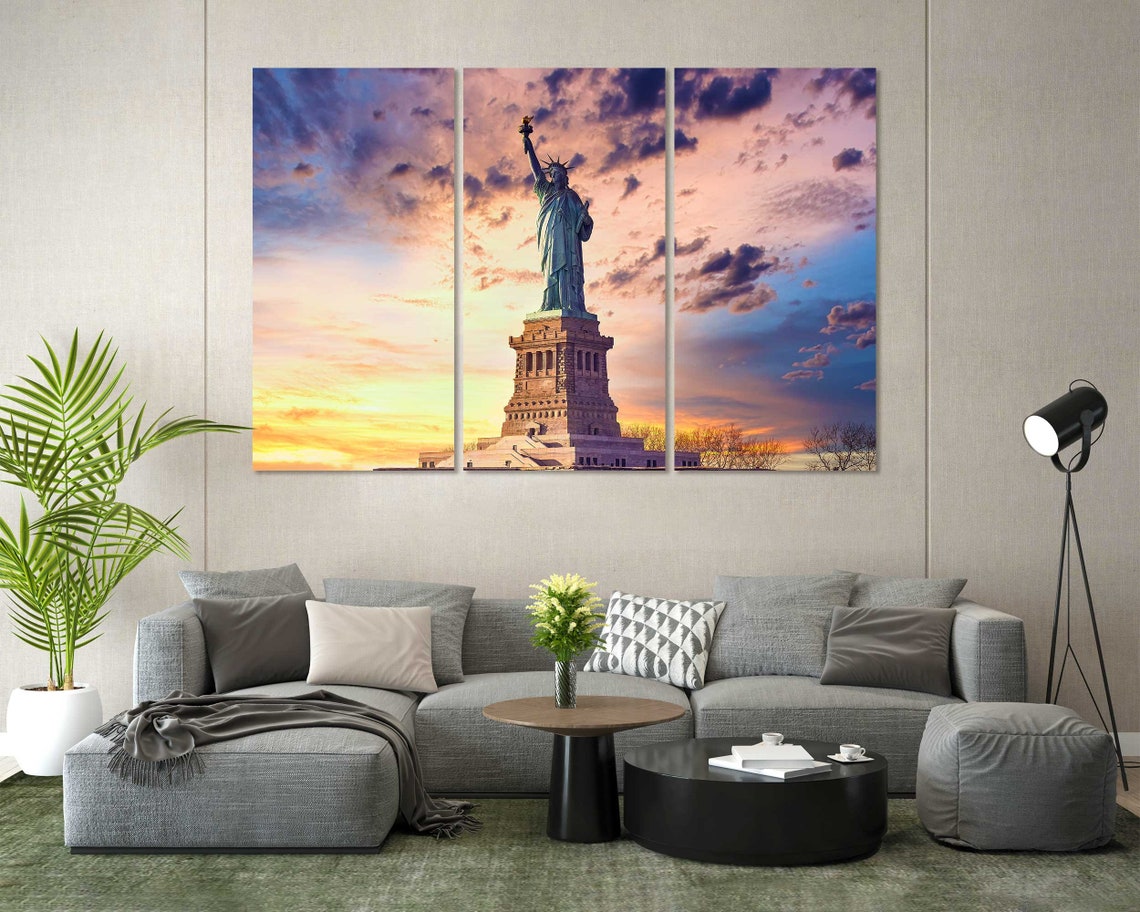 Statue Of Liberty At Colorful Sunset Art For Home Interior New York Print Monument Of New York Art Statue Of Liberty In America