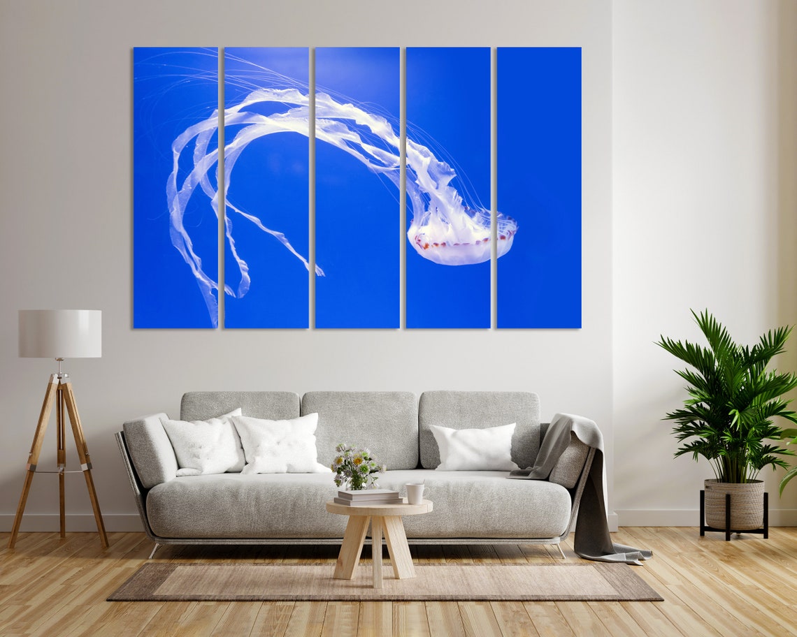 White Jellyfish Floating In Deep Blue Ocean Graceful Tentacles Poster - Image 6