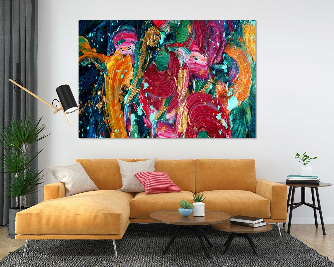 Colorful Abstract Brushstroke Art Magenta Teal Gold Bold Oil Print - Image 5