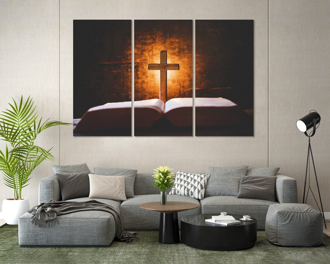 Wooden Cross Open Bible Glowing Light Faith Inspiration Christian Wall Poster - Image 8