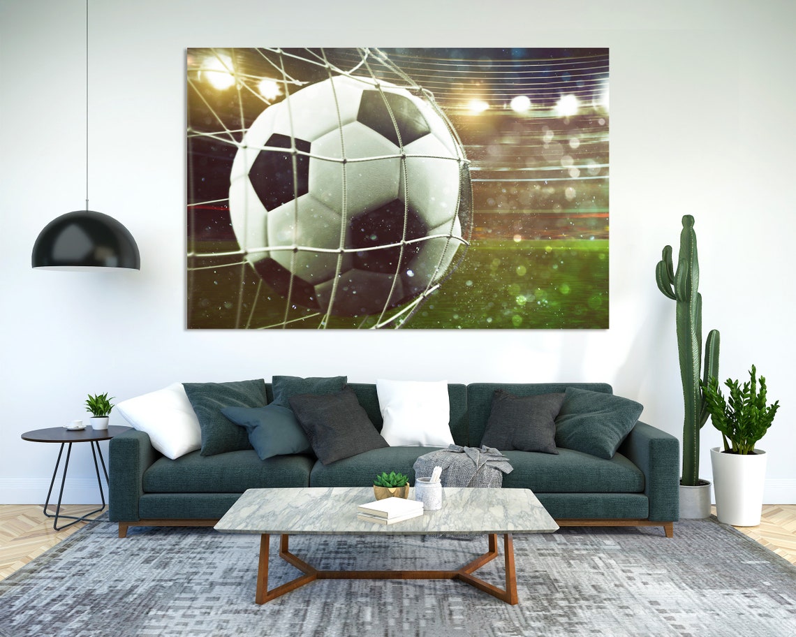 Soccer Ball Hitting Goal Net Stadium Lights Action Wall Poster - Image 2