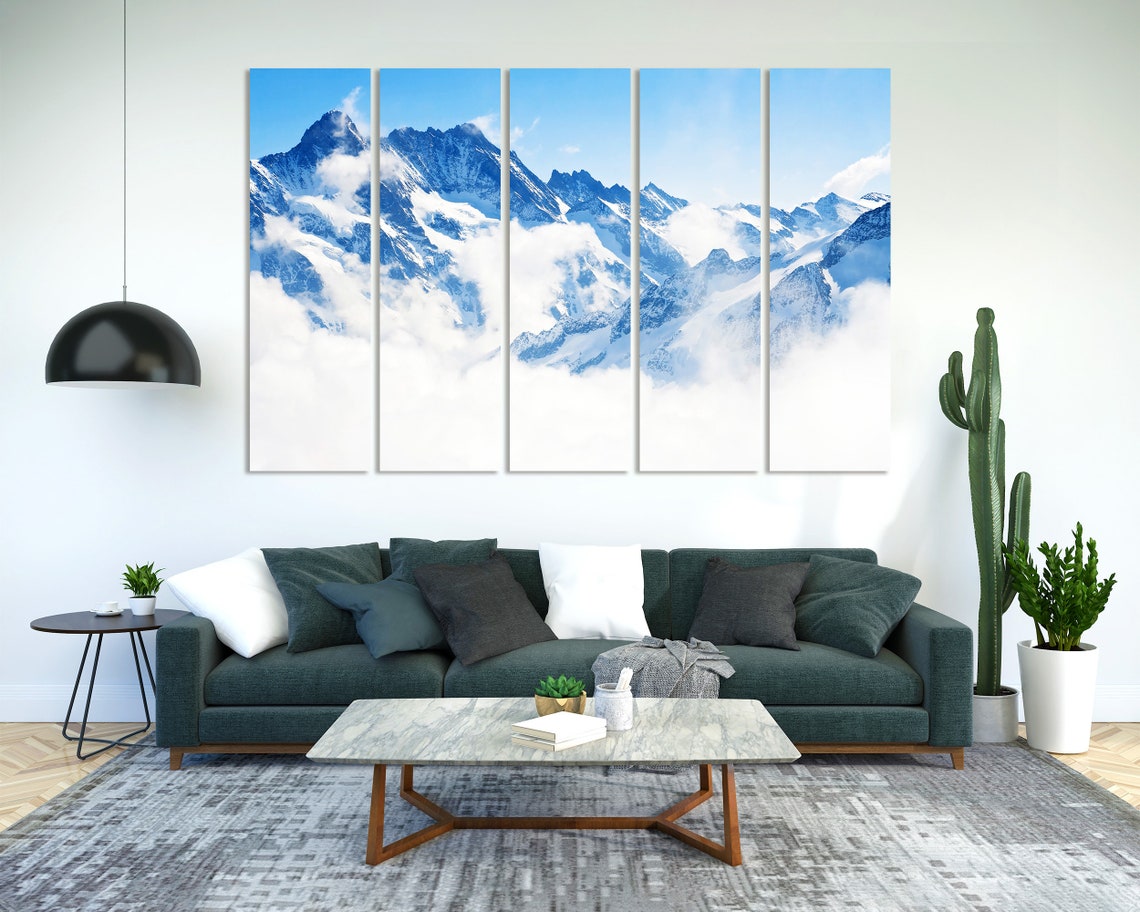 Snowy Blue Alps Peaks Towering Above White Clouds Mountain Poster - Image 7