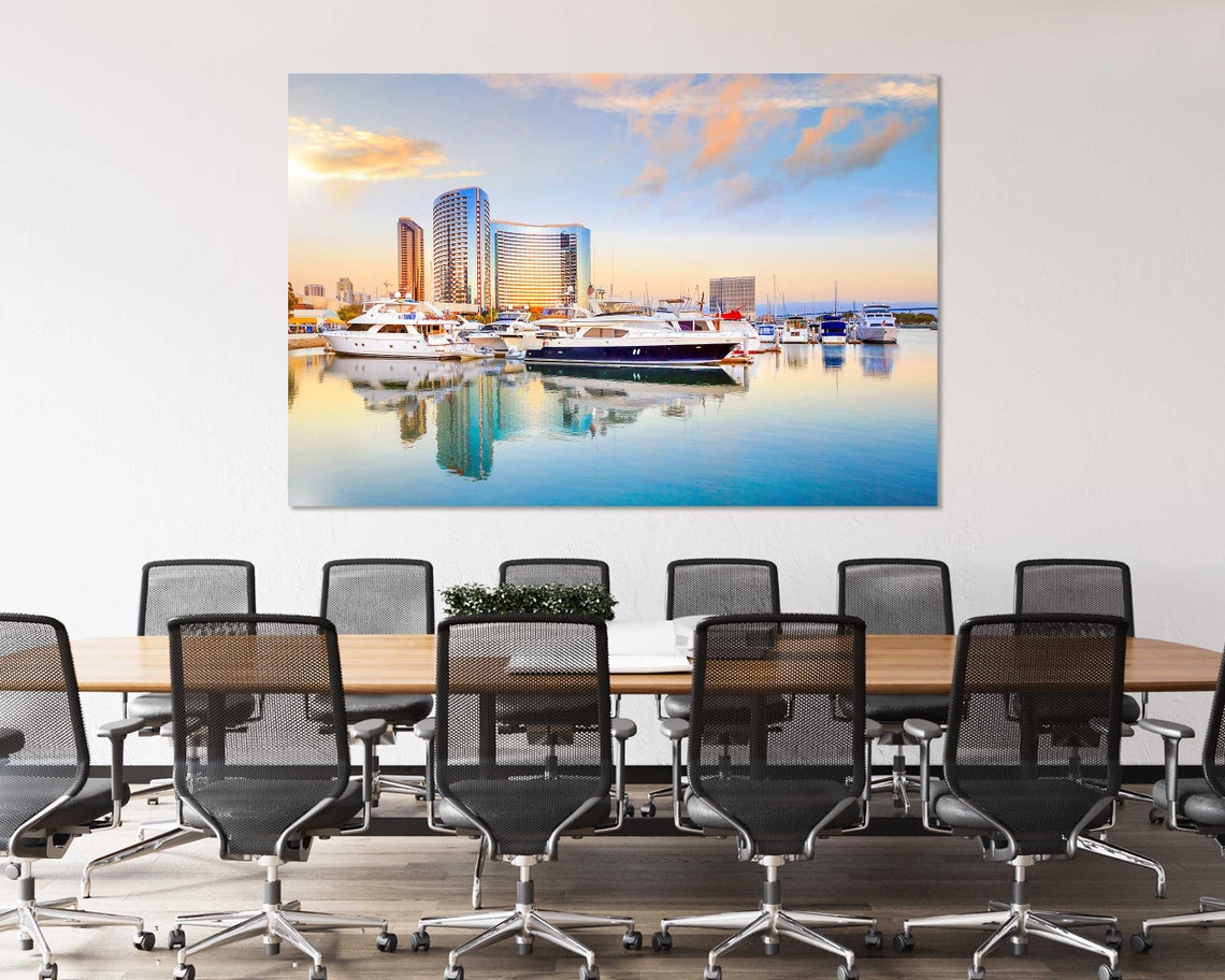 San Diego California Marina Sunset with Yachts and Waterfront Poster - Image 4