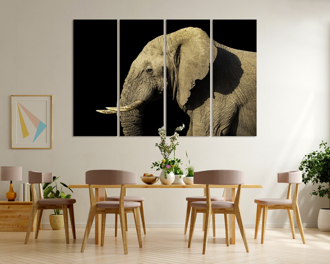 Elephant Portrait Dark Background Dramatic Wildlife Safari Wall Decor Poster - Image 6
