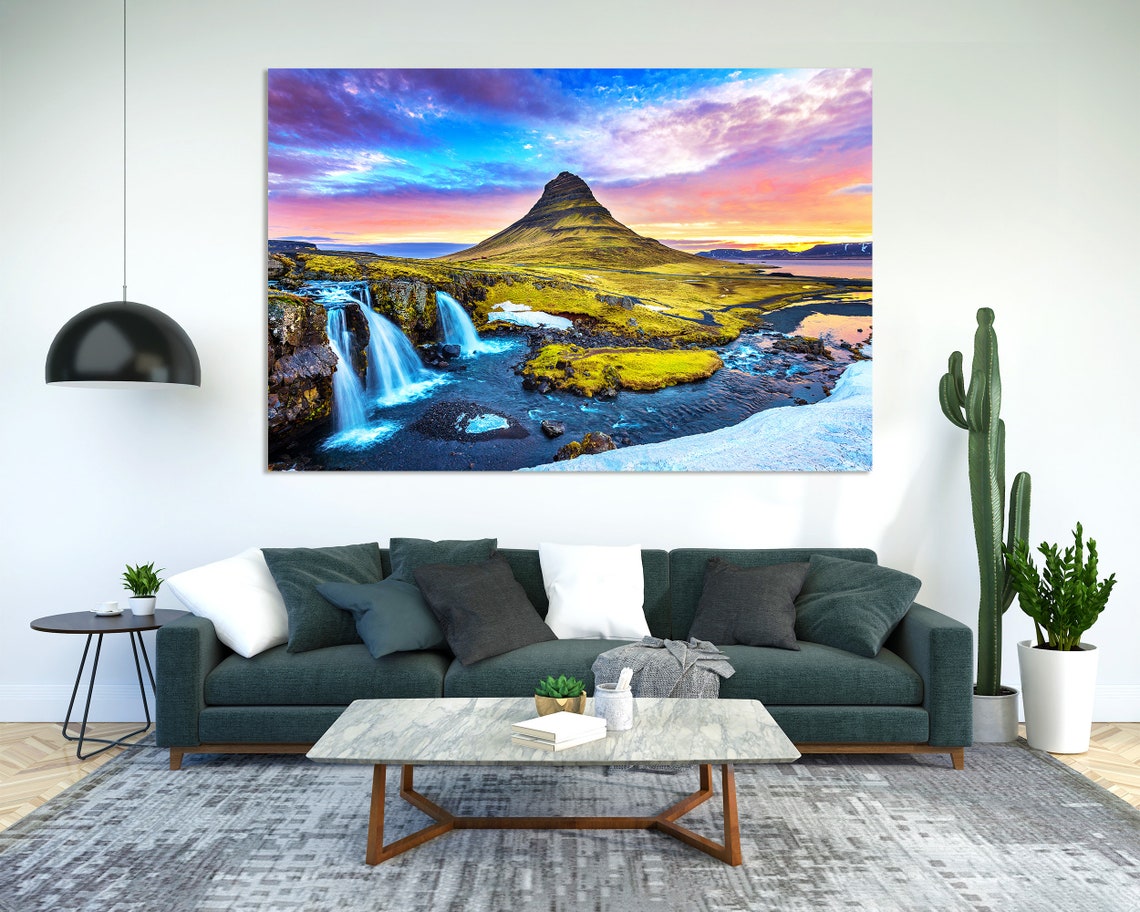 Iceland Kirkjufell Mountain Sunrise with Waterfall Colorful Sky Poster - Image 2