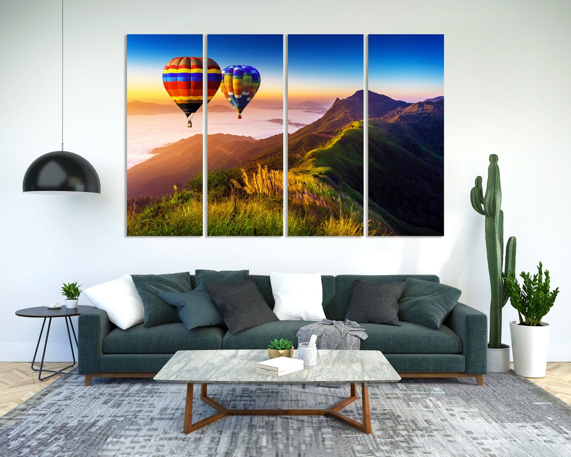 Colorful Hot Air Balloons Over Misty Mountains Sunrise View Poster - Image 2