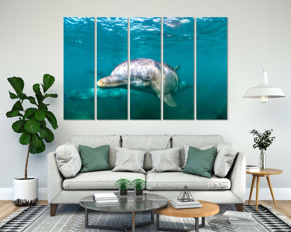 Smiling Bottlenose Dolphin Underwater Turquoise Ocean Wall Poster - Image 8